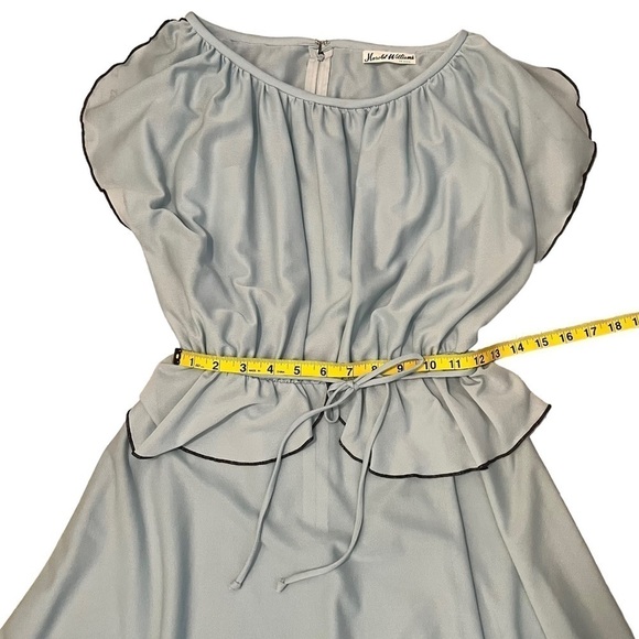 Vintage 70s Harold Williams Light Blue/Green Flowy Maxi Dress Black Trim Pelham - Picture 8 of 10